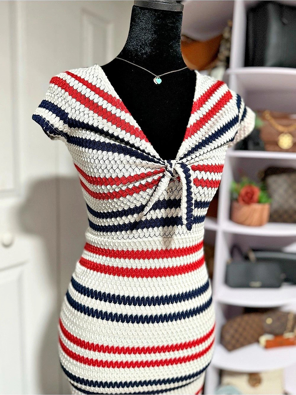Guess Striped Tie Front Mini Dress in Red & White Size XS Like New